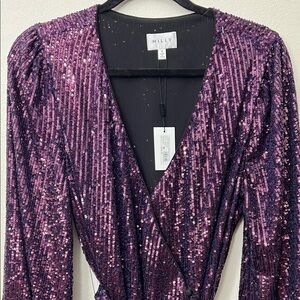 Milly Purple Sequin Long Sleeve Dress